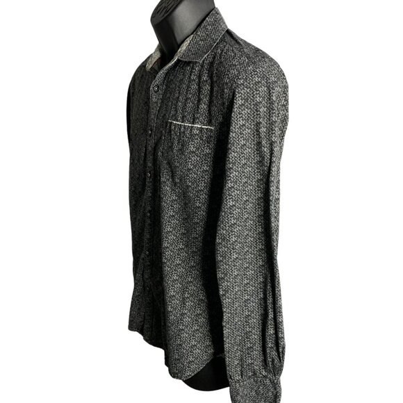 Across the Pond Button Up Long Sleeve Shirt S Black Chevron Stripe Chest Pocket - Picture 3 of 6